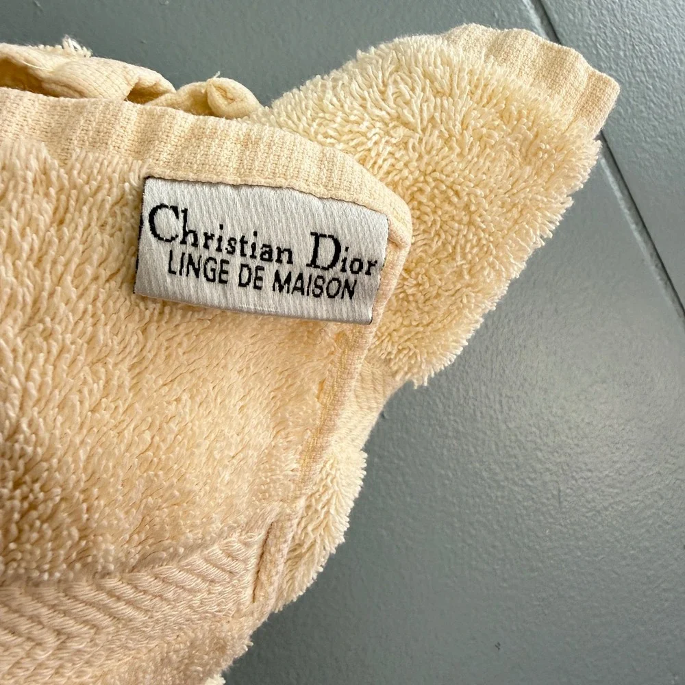 Vtg Christian Dior Linge‎ de Maison Guest Towel Set 2 Buttercream Yellow Cotton
